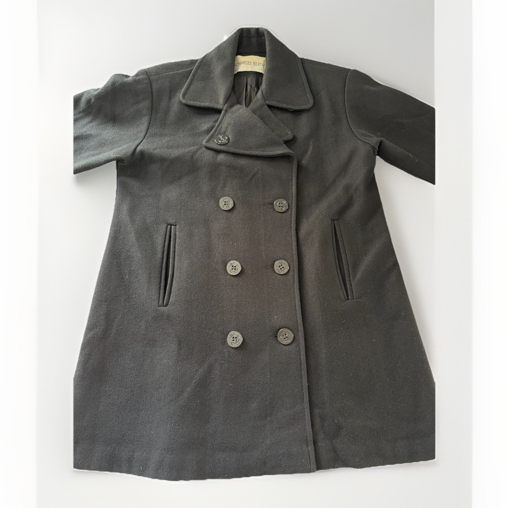 Vintage Charles Klein Black‎ Wool Blend Coat Women's Large Classic Outerwear